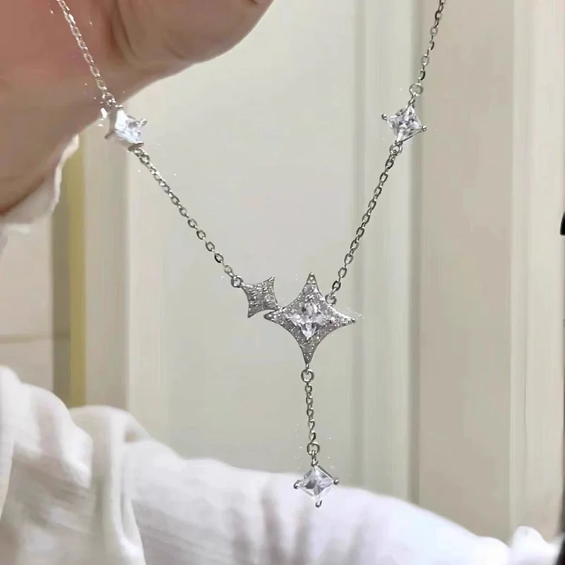 Sparkling Star Necklace for Women Light Luxury Niche Design Tassel Zirconia Lock Chain Fashionable Necklaces KOFSAC