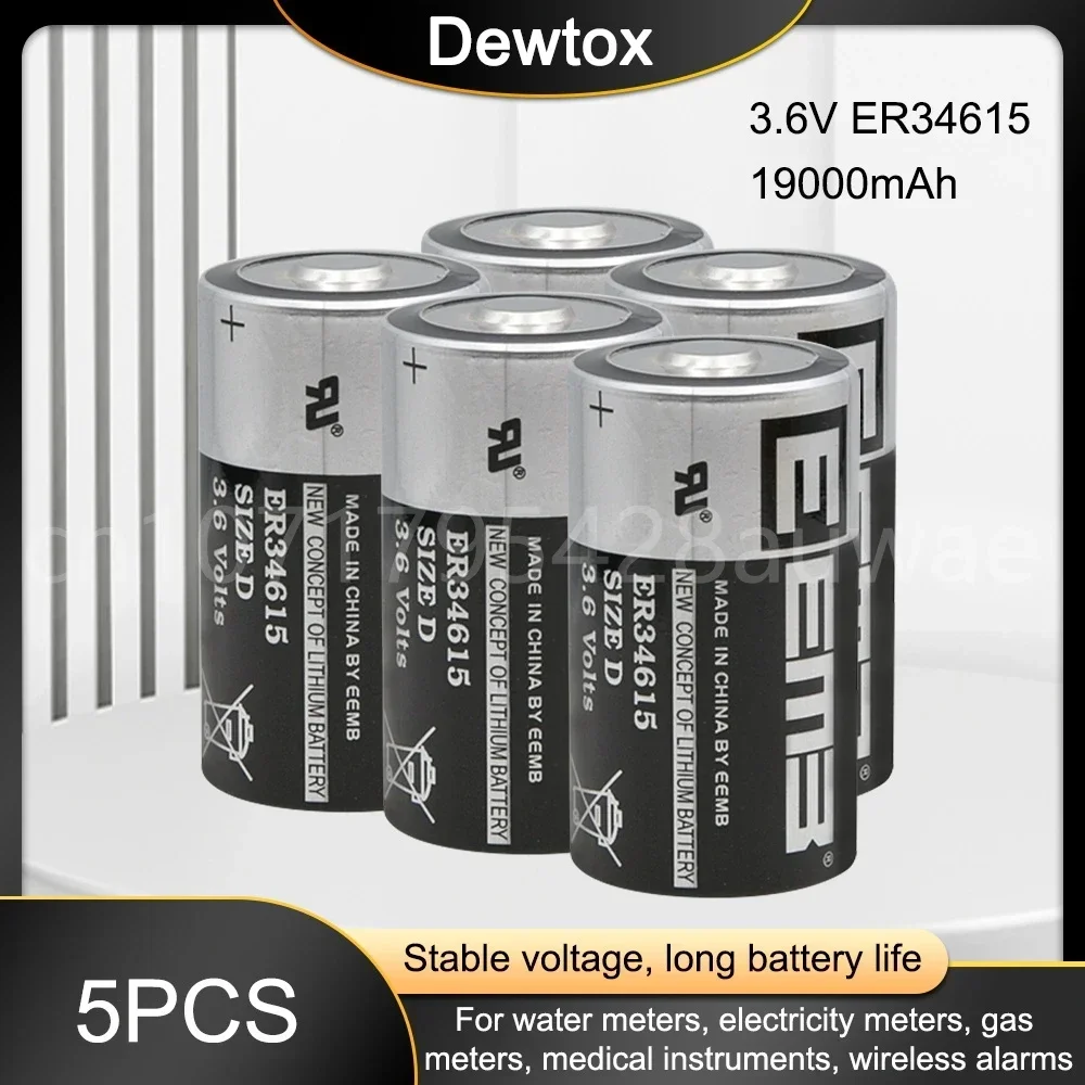 5PCS 3.6V ER34615 34615 Size 19000MAH Non-rechargeable D LiSOCl2 Lithium Batteries