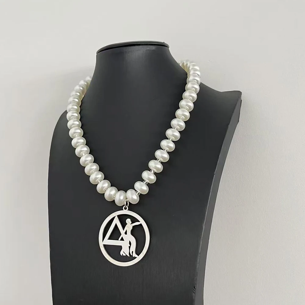 University Society Party Sisters Greek Symbol Fortitude Pendant Oval Pearl Necklace
