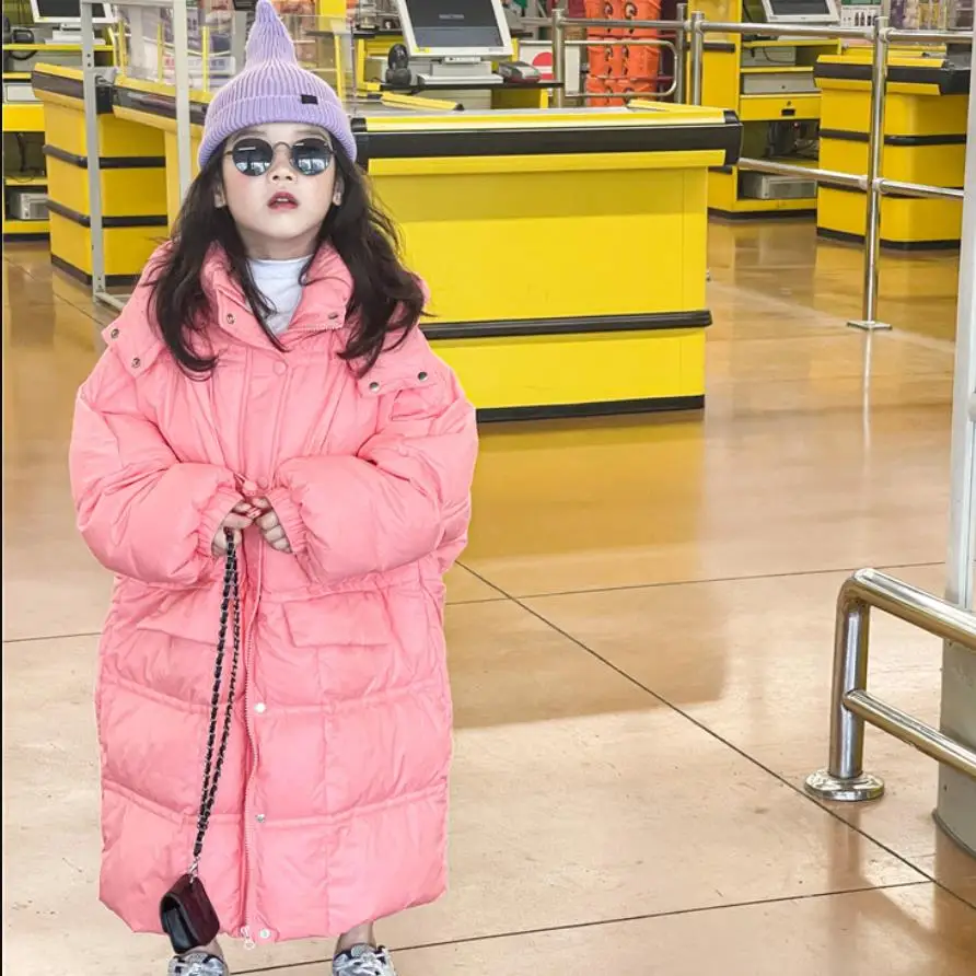 2022 inverno nuovo piumino lungo più spesso con cappuccio bianco caldo piumino d\'anatra cappotti abbigliamento per bambini bambini-30 Parka 4-14Y