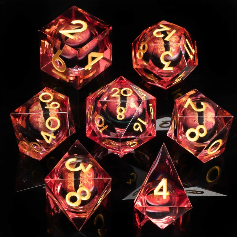 KERWELLSI Float Liquid Core Resin Dungeon and Dragon Dice Set DD, Sharp Edge Beholder Eye Dice, DND Polyhedral Role Playing Dice