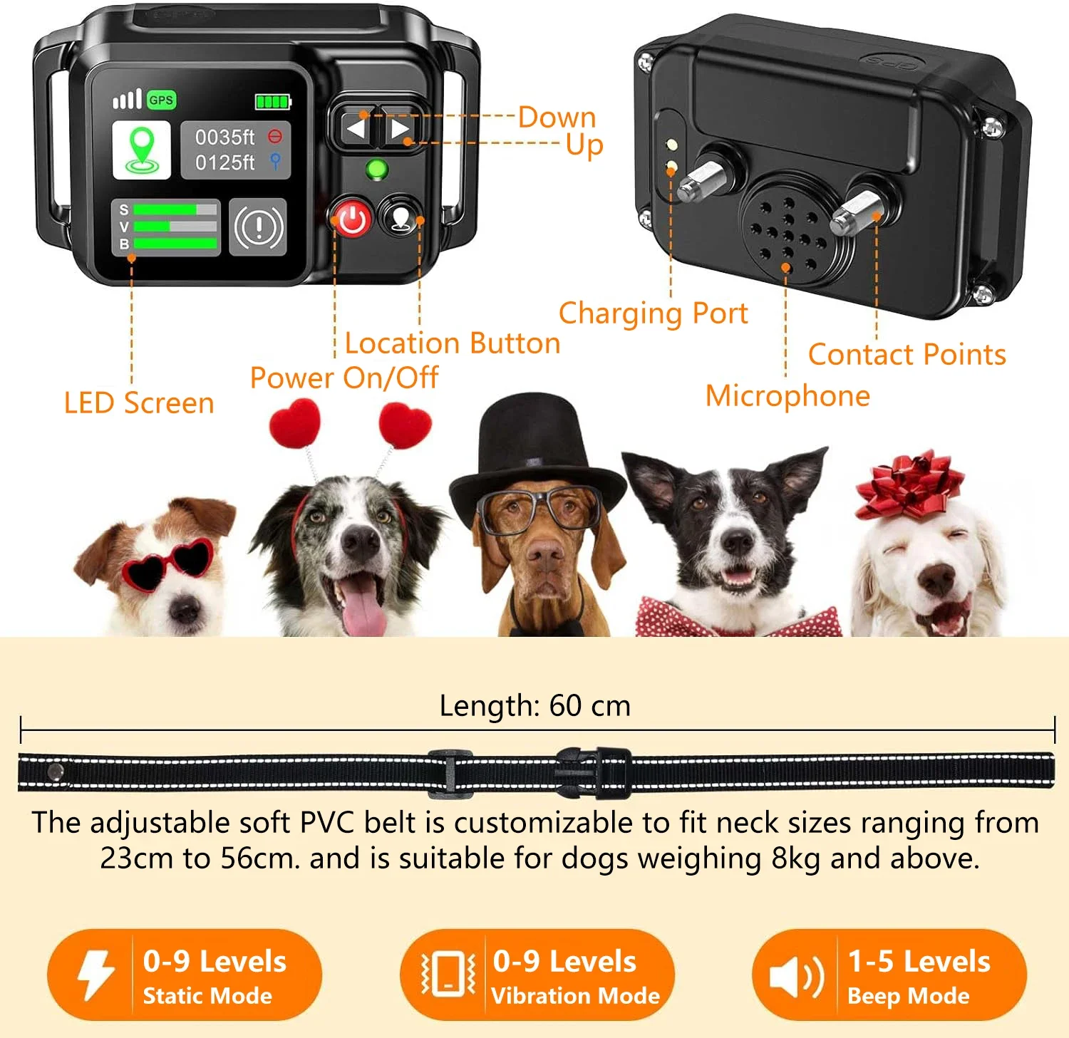 GPS Wireless Dog Fence, Electric Pet Containment System with 15~2000m Adjustable Range – Safe Outdoor Training for Dogs