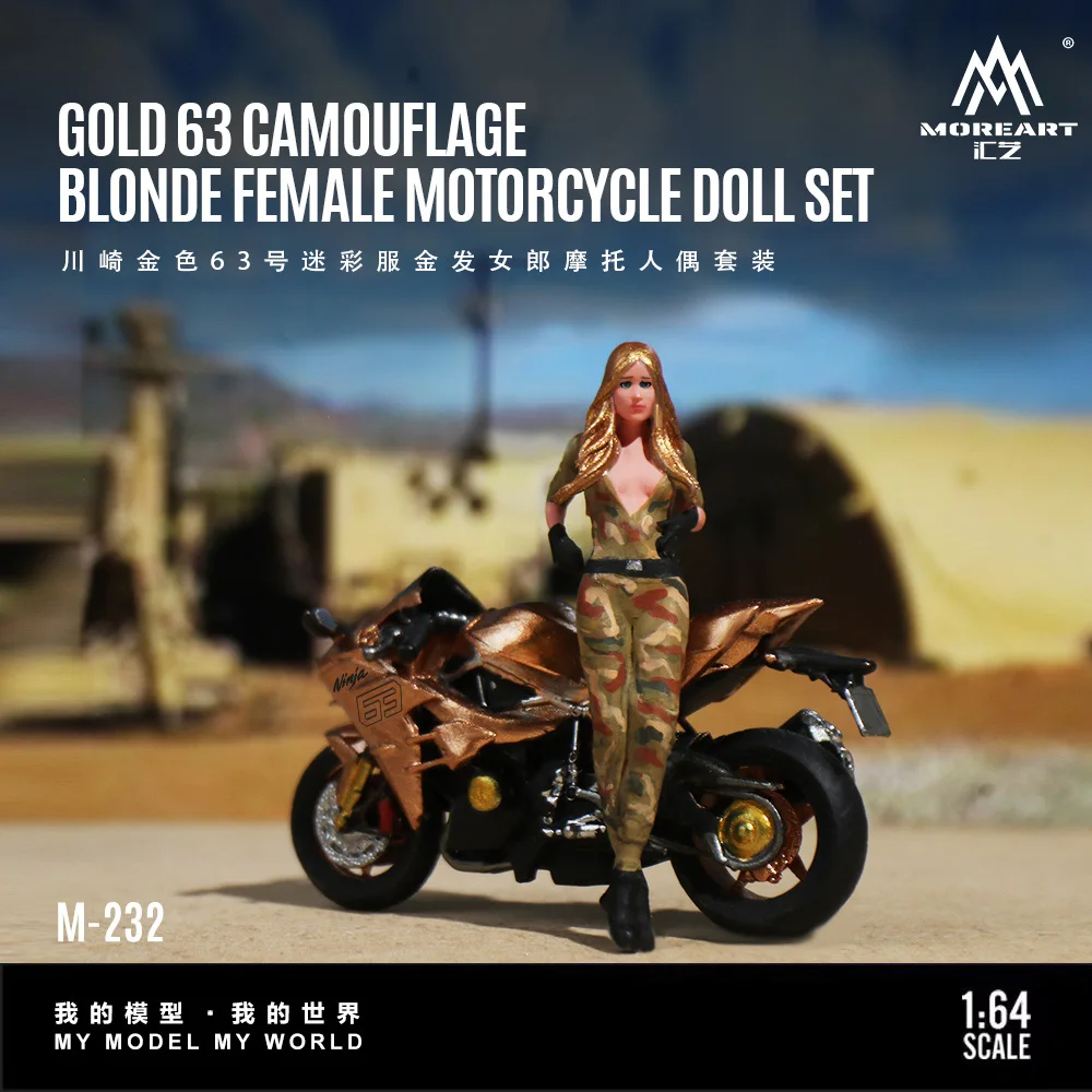 

*Pre-Order*MoreArt 1:64 Gold #63 Camo Blonde Girl Motorcycle Resin Figure Model For Gift&Display&Collection