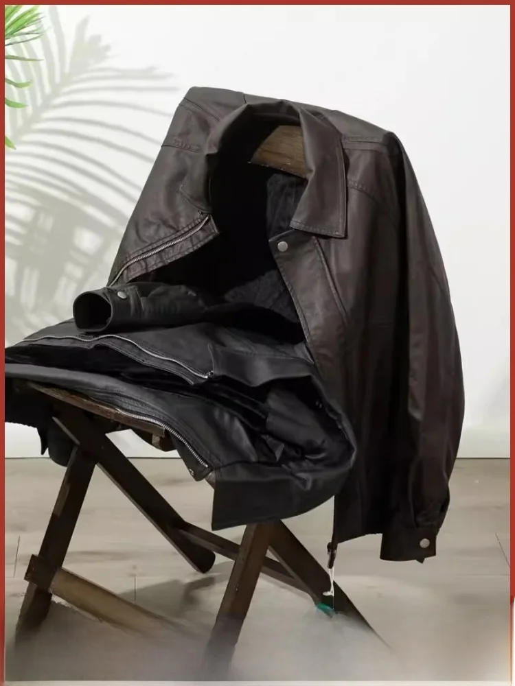 

Heavyweight PU Leather Biker Jaet Men's Loose Casual Lapel Leather Coat Autumn Winter Faion Youthful Vitali Sle Zipper