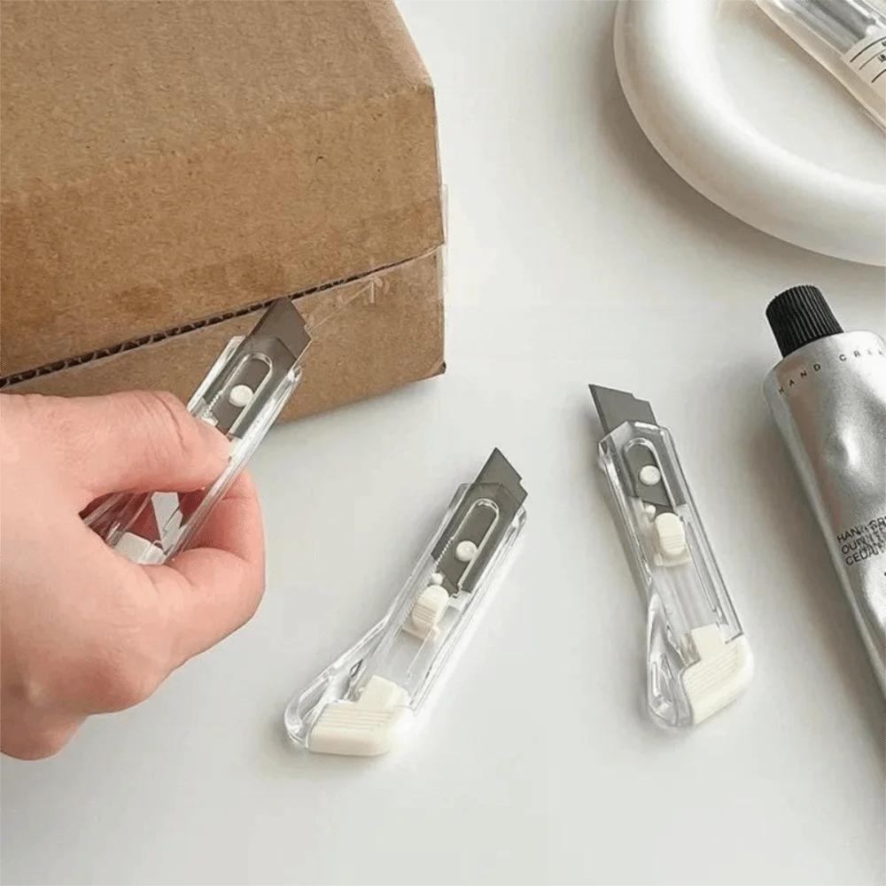 Translucent Mini Box Cutter Retractable Non-Slip Blades Paper Cutter Handmade Cutter Supplies Stationary