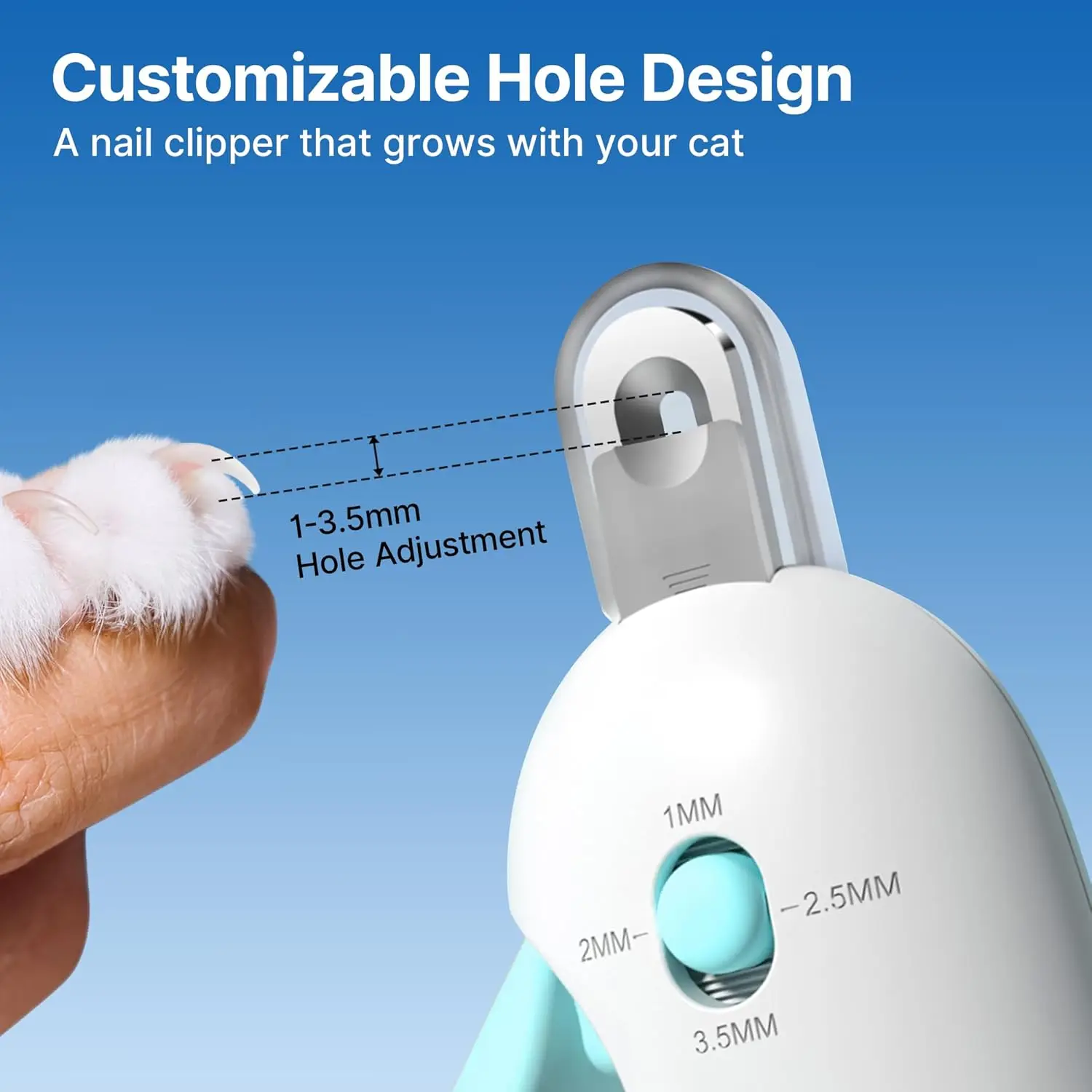 Cat Nail Clipper Adjustable Trimming Hole with Hidden Nail File Safe Toenail Trimmer for Kittens & Indoor Cats Anti-Splash Claw