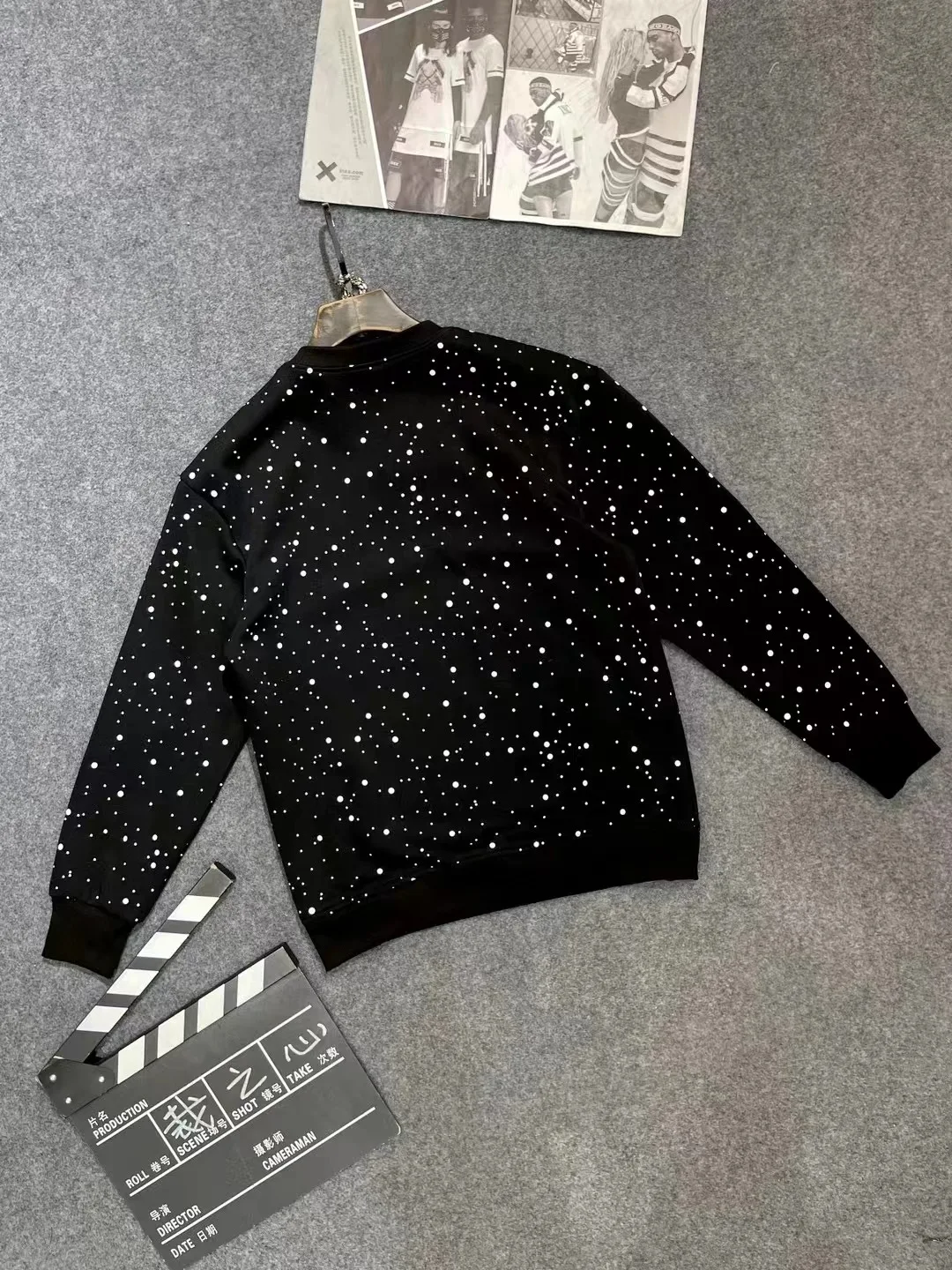 Fashion Trend Heavy Rhinestone Round Neck Sweatshirt 2025 Spring New Light Luxury Loose Casual Pullover Sweatshirt Set for Men