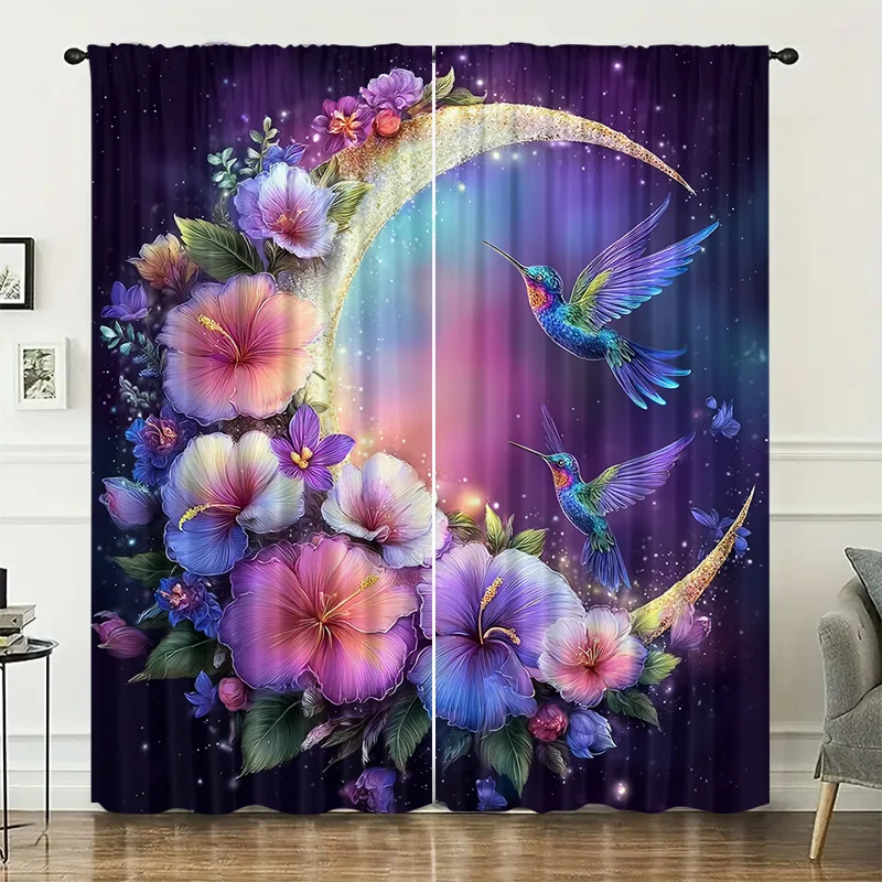 Rideaux colorés à motifs floraux, animaux et oiseaux, installés par la méthode de fixation sur tringle à poche, adaptés aux chambres, salons, balcons
