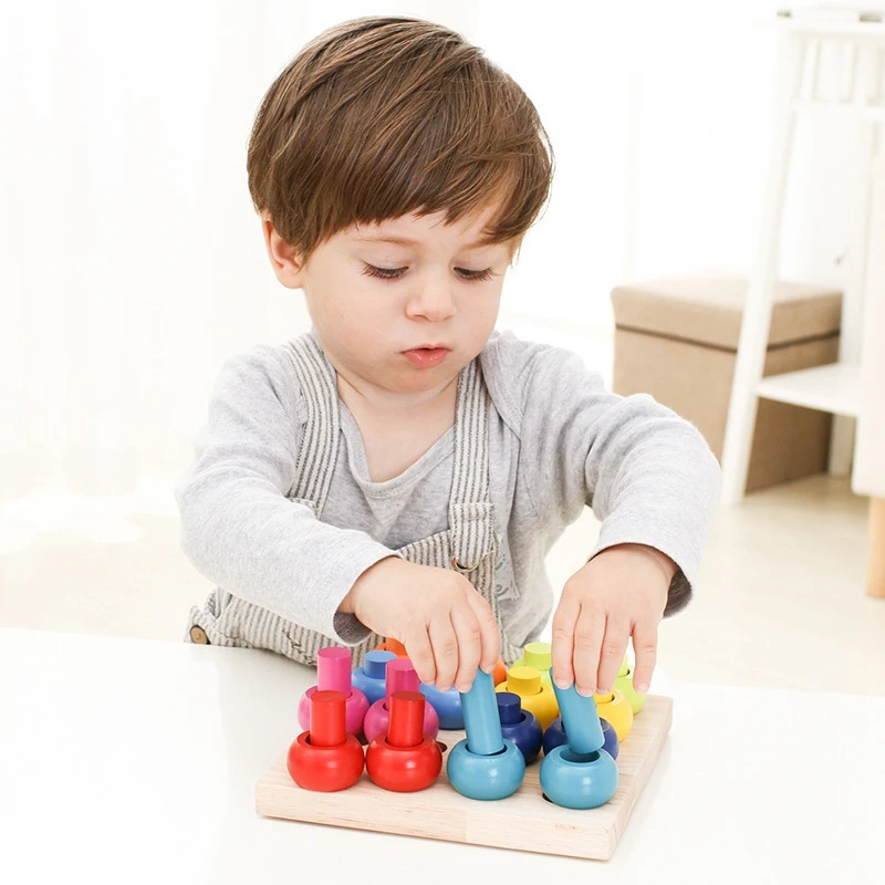 Wooden Color Sorting Stacking Rings Board Educational Learning Counting Toys Puzzle Games For Preschool Kids Toddlers