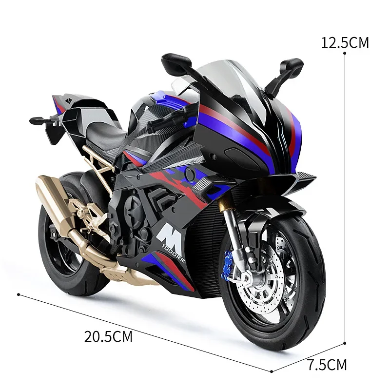 1:10 BMW S1000RR Kawasaki H2R V4S Alloy Die Cast Motorcycle Model Vehicle Collection Sound and Light Off Road Autocycle Toys Car