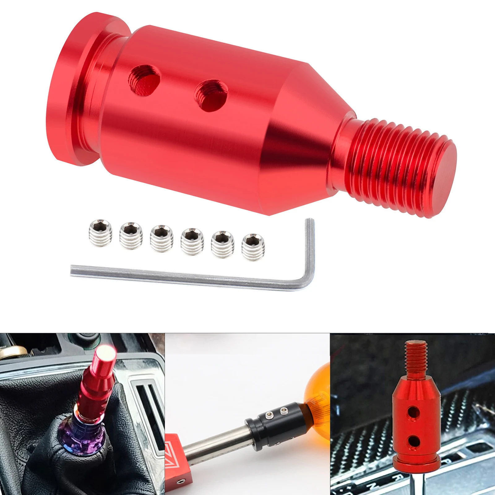 M12x1.25mm Gear Shift Knob Adapter Universal Aluminum Alloy Car Manual Shifter Knob Adapter for Non Threaded Shifters