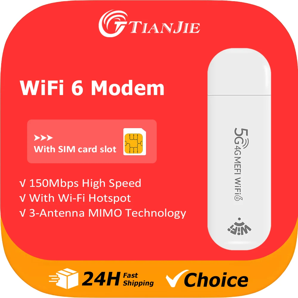 TIANJIE Wi-Fi 6 Router Global 4G LTE USB Modem With WiFi Hotspot Portable Router for Travel/Home 300Mbps Compact MIMO Network