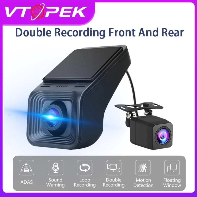 Vtopek 170° HD ADAS Dash Cam Car Radio USB DVR Front And Rear Automatic Recording Camera Auto Video Recorder Dual Lens Camcorde