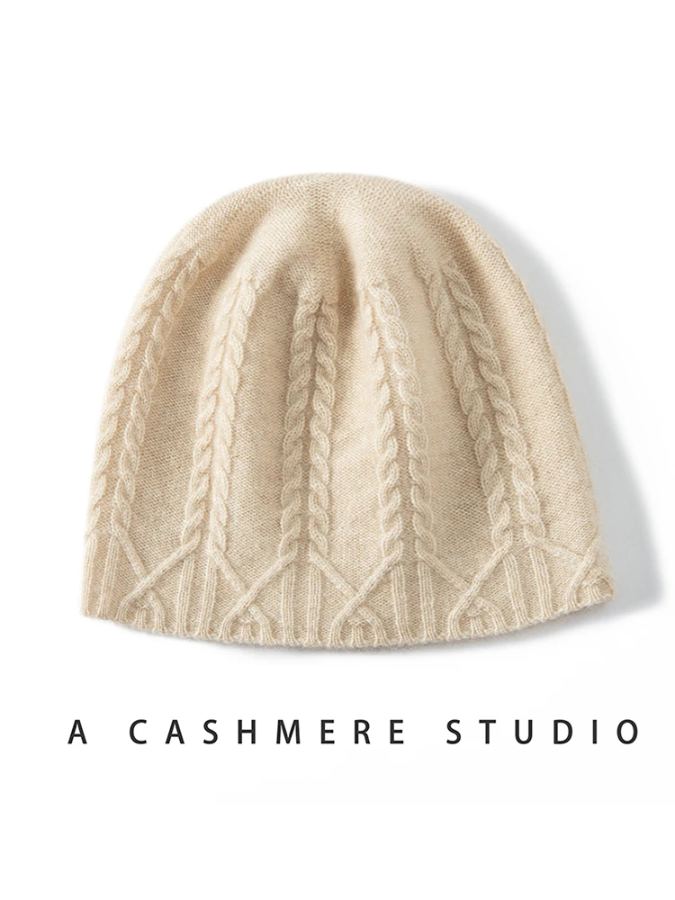 Winter New Women Hat 100% Cashmere Knitted Headgears Beanies Soft Warm Hats Lady Fashion Jacquard Bonnet High Quality Girl Cap