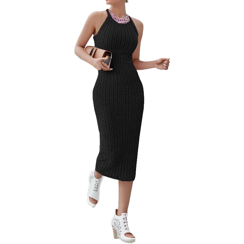 Women's sweater dresses, round neck, solid color, versatile, without belt, knitted sweater dress image 4