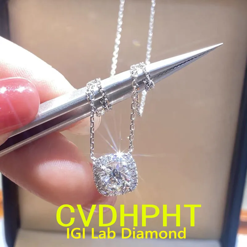 Perfect 18K White Gold Round Cut CVD HPHT Lab Grown Diamond Pendant Necklace Wedding Diamond Necklace For Women ﻿