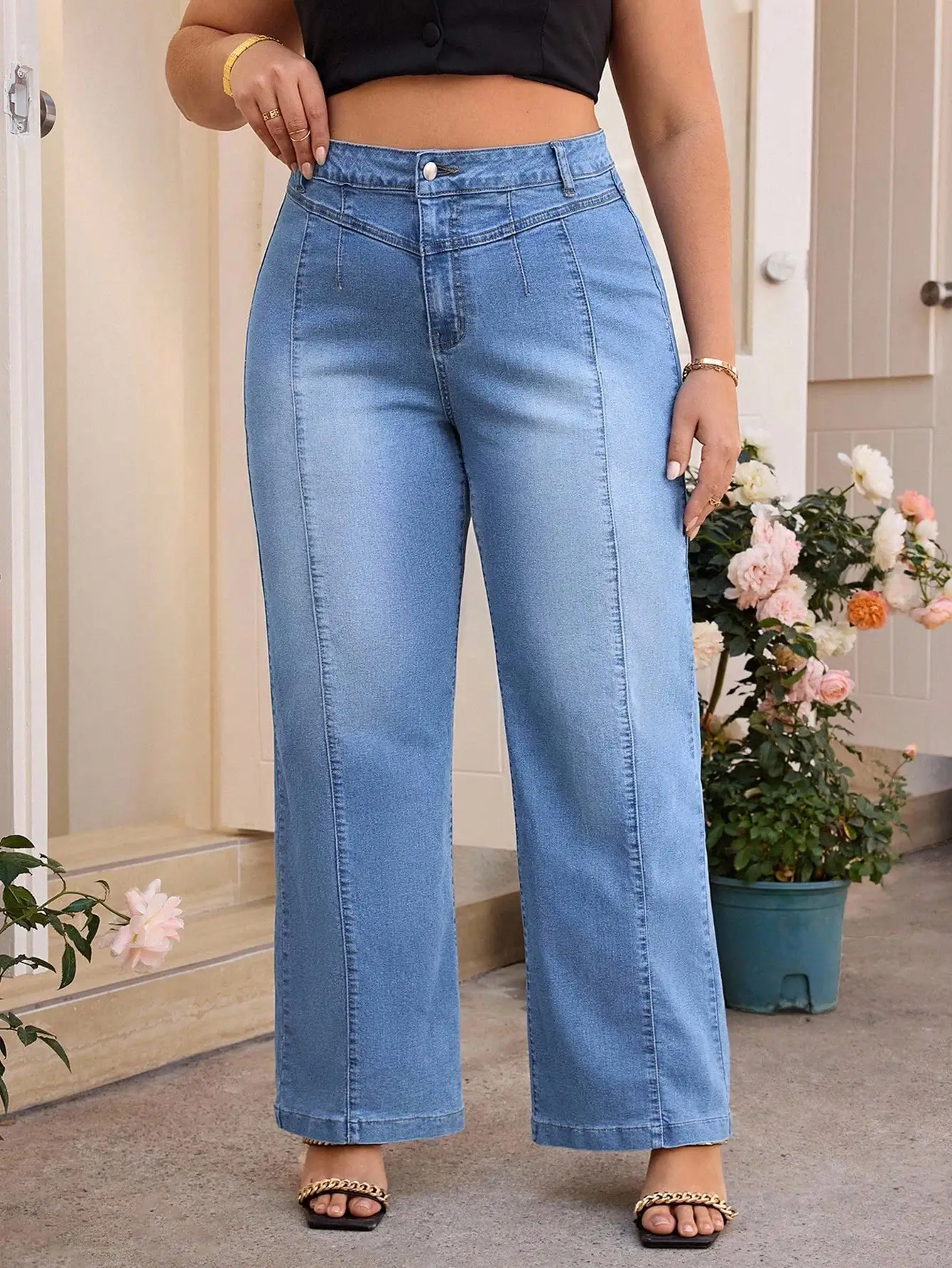 

Джинсы PETITE CURVE Plus Size для женщин: широкие, свободные, повседневные, универсальные, с высокой талией