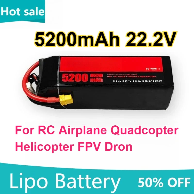 

High-Performance 5200mah 22.2V 35C Rechargeable LiPo Batteries for RC Airplane Quadcopter Helicopter FPV Drone BATTERY