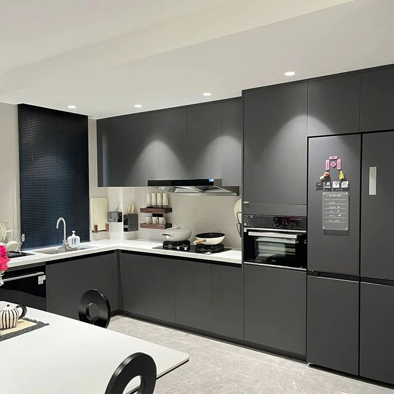 Immagine 5: Mobili da Cucina di Lusso Moderni per Villa di Alta Gamma, Armadietti Personalizzati Modulari in Legno Impiallacciato con Lavello