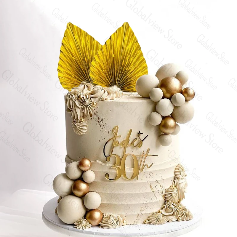 2 Stück glänzende Palmblätter Papier Palm blatt für Kuchen dekorieren goldene Kunst blätter Kuchen deckel DIY Cupcake Dekor – Detail 5