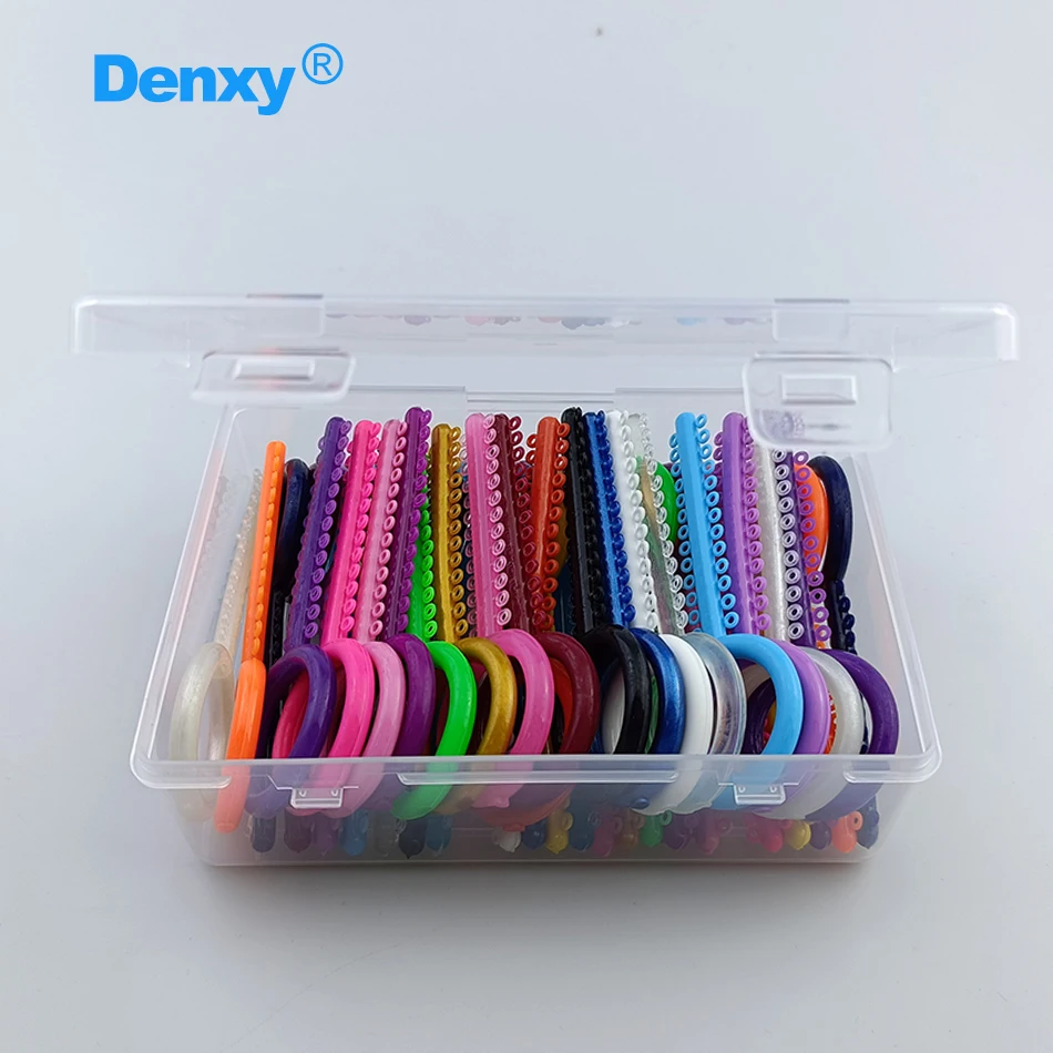 Denxy 1040 pcs/Box Orthodontic Elastics Dental Elastomeric Ligature Ties Rubber Band Teeth O Ring for Dentist Brackets Braces