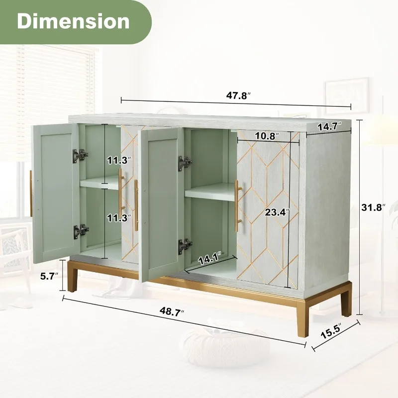 Accent Cabinet with 4 Doors, Modern Credenza Storage Cabinet, Carved Decorative Sideboard ,living room cabinets