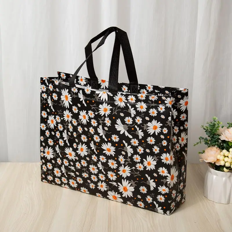 Reusable Shopping Bag Daisy Flower Pattern Foldable Grocery Bag Eco-Friendly Tote Bag non-Woven waterproof Shopper Groceries Bag