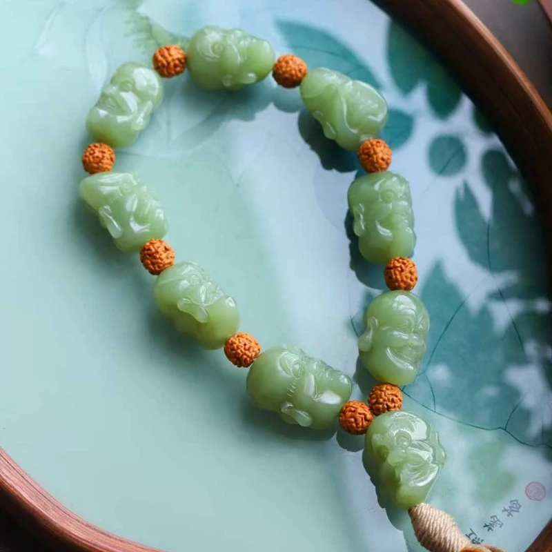 

Натуральный желтый нефрит Хотан Жуоцян, старинный материал, нефритовый арха́т, ручной орнамент