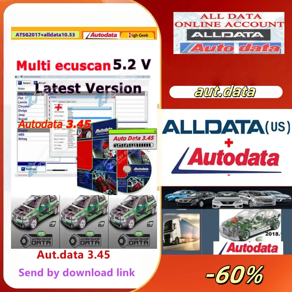 

El software autodata más nuevo, versión actualizada a 2014 herramienta para automóvil, datos automáticos 3,45, diagramas de cabl