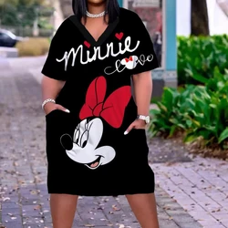 Robe de soirée africaine mi-longue pour filles, tenue de soirée, style bohème, 3D, ample, Disney, Minnie, Mickey, col en v, genou