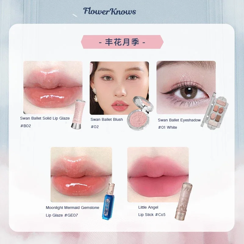 Set regalo Flower Knows Little Angel Lip Glaze Fard opaco originale per le guance Set di ombretti vegani a lunga durata