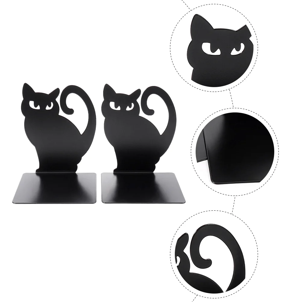 Serre-livres chat noir décoratif en fer, étuis de nettoyage, supports en forme de fer, supports d'étude, bouts de bureau, évaluation, métal, 12x115x148cm, 2 pièces