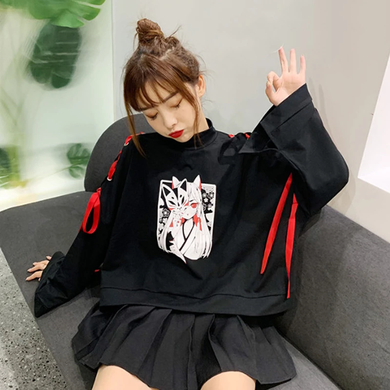 2024 Inizio Autunno Top Ins Gusto Strano Carino Girocollo Felpe Ragazza Giapponese Manica Cravatta Anime Stampa Maglione Abbigliamento Donna