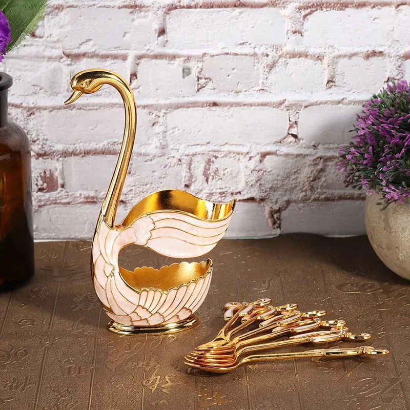 Elegant Swan Style Coffee Dessert Spoon Set-European Fruit Scoop Holder & Decorative Tableware For Sophisticated Dining