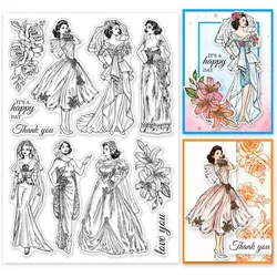 1Sheet Vintage Bride Lady Clear Stamps for Cards Making Retro Dress Woman Clear Stamp Seals 5.83x8.27inch Transparent Stamps