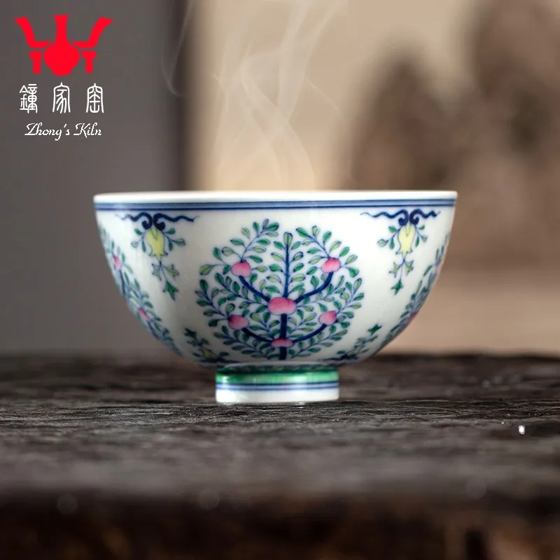 Zhongjia Kiln Master Cup Single Cup Jingdezhen Porcelain Kung Fu Tea Set Tea Cup Firewood Kiln Blue and White Color Pachira Macr