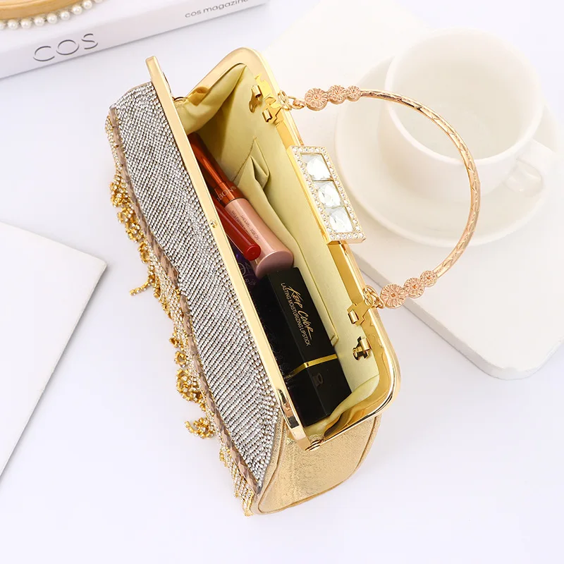 Celebrity Ladies Full Diamond Evening Bag Women\'s Shiny Messenger Bag Party Bridesmaid Tassel Rhinestone Banquet Handbag BM099