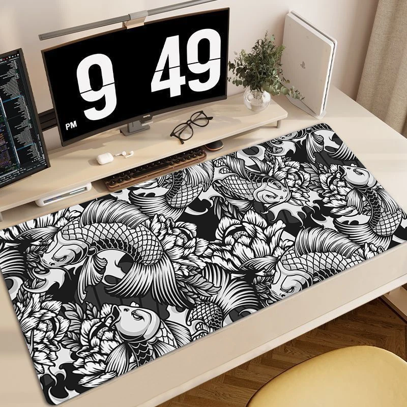 

Koi Fish Taichi Mouse Pad Anime Gaming Mousepad Gamer Large Rubber Mouse Mat Art Locking Edge Desk Mat Computer Keyboard Mats