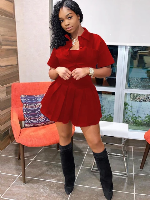Hipster Summer Baseball 3 Piece Club Outfits Y2k Clothes Preppy Style Slim Fit Tank Top short Sleeve T shirts pleated Mini Skirt Dress Sets AliExpress