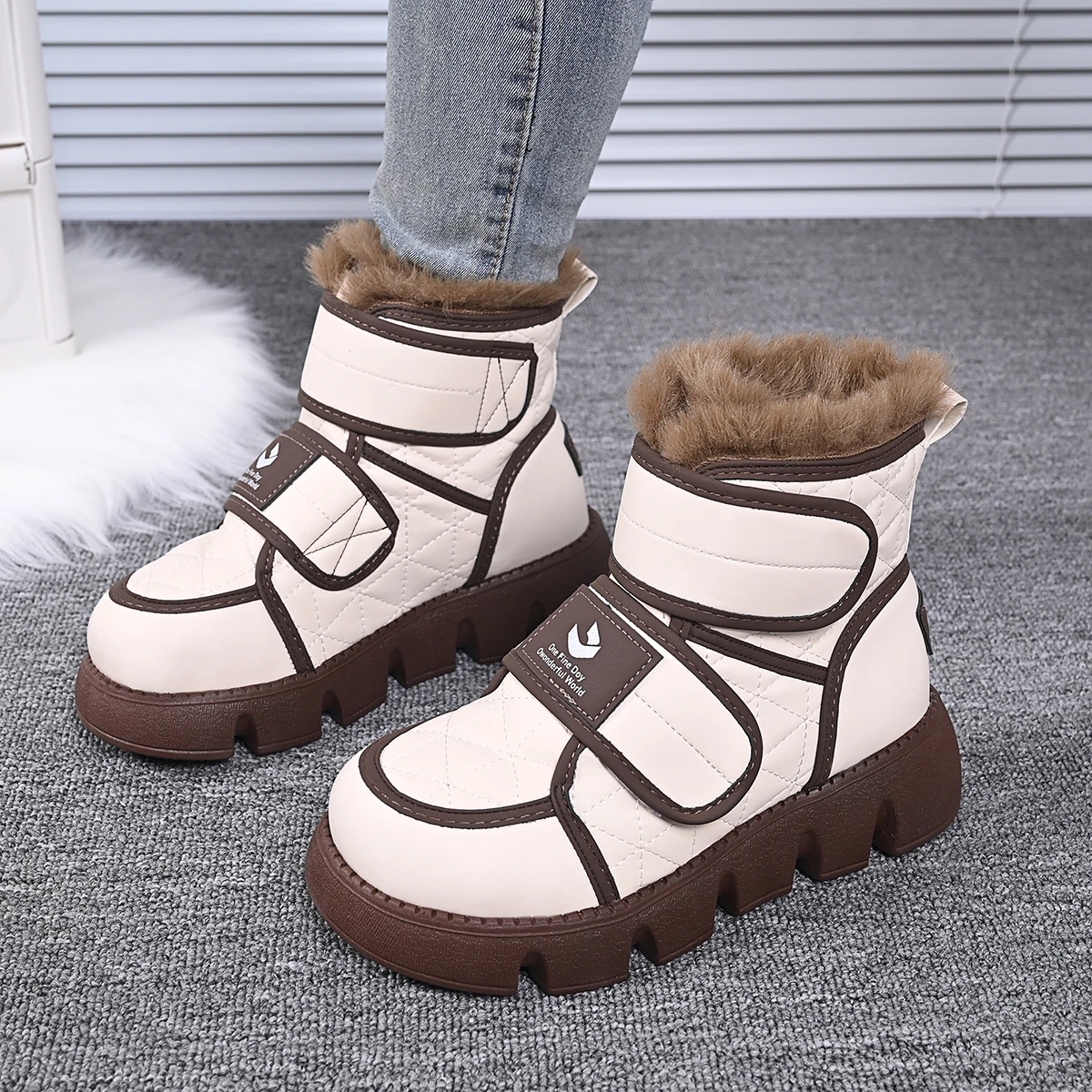 Fur Keep Warm Snow Boots Women 2023 Winter Waterproof Platform Flats Heel Shoes Snow Boots Female Footwear Short Ankle Boots