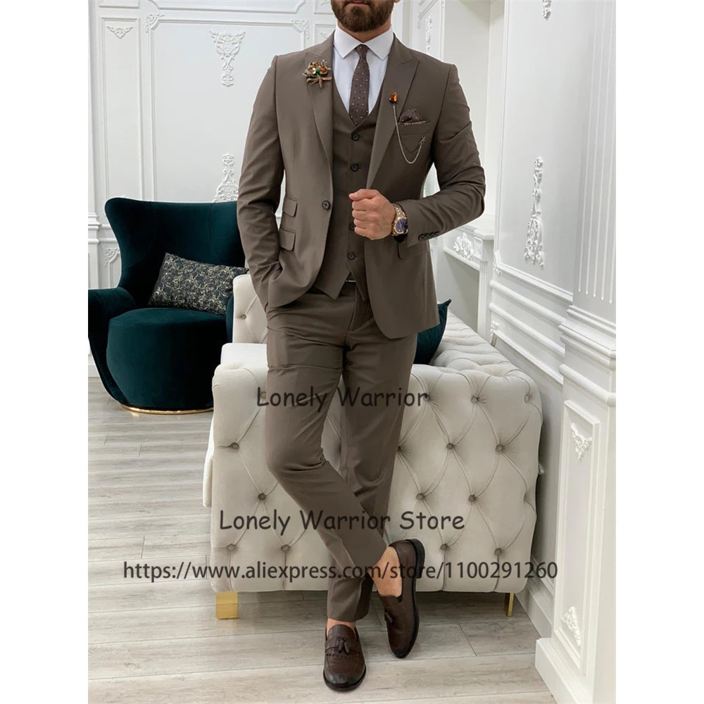 

Fashion Khaki Mens Suit Slim Fit Formal Business Blazer Wedding Groom Tuxedo Banquet 3 Piece Set Costume Homme Jacket Vest Pants