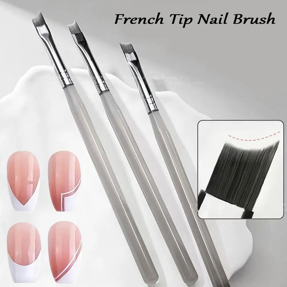 1Pc French Tips Oblique Nail Brush Half Moon Shape UV Gel Nail Painting Drawing Pen Golden Handle Transparent Manicure Tools D5#