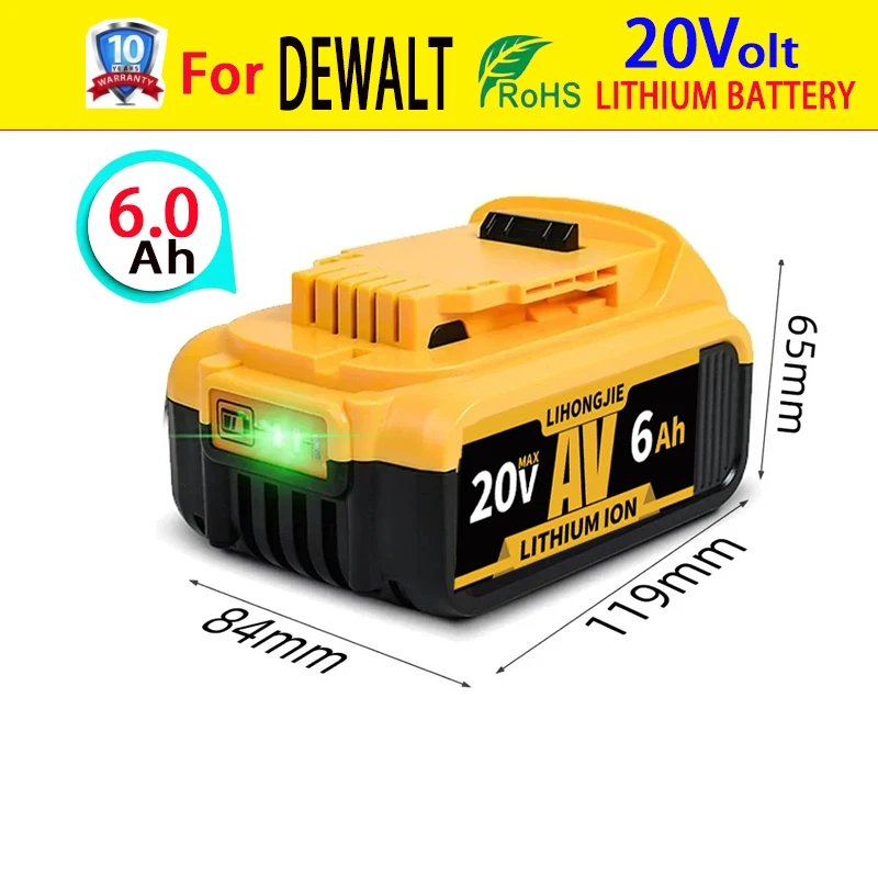 

20V 6000mAh 8000mAh for DeWalt DCB200 20V 18V maximum 12.0AH rechargeable power tool battery lithium battery DCF887 CB205 DCB204