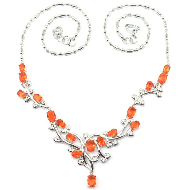 

55x38mm New Designed Orange Spessartine Garnet Blue Topaz Spinel Smokey Topaz Golden Citrine CZ Women Silver Necklace18.5-19inch