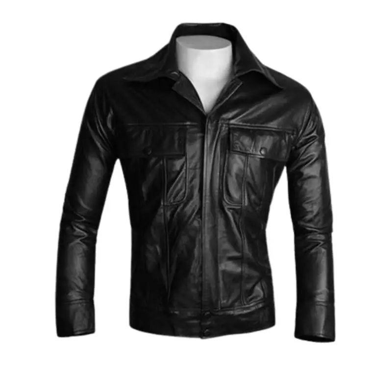 

Men Black Leather Jacket with Thick Specification Genuine Leather Cowhide, Soft and Comfortable Lining