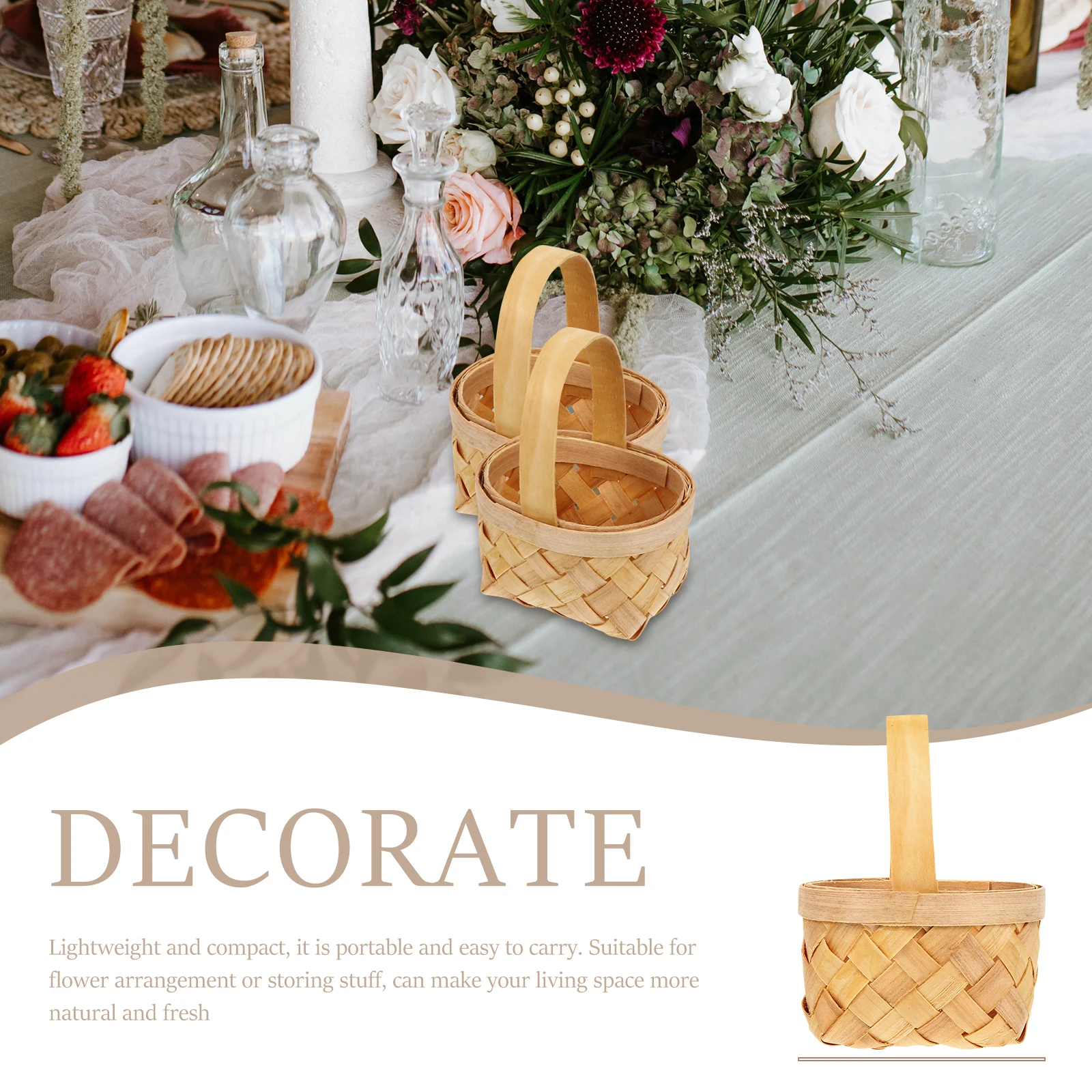 

4 Pcs Mini Hand woven Baskets 6 5x4 5x4cm Natural Wood Storage Wedding Party Favor Gift Container Household Tool