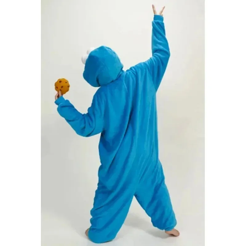 Premium Outfit Adults Flannel Kigurumi COOKIE MONSTER & ELMO Cosplay Costume Women or Men Onesies Pajamas view 5