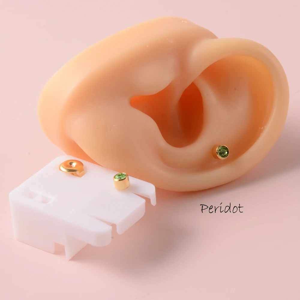 Pair Gold Plated Birthstone Earring Studs Sterile Package CZ Earrings For Piercing Gun Ear Tragus Cartilage piercing jewelry 20G