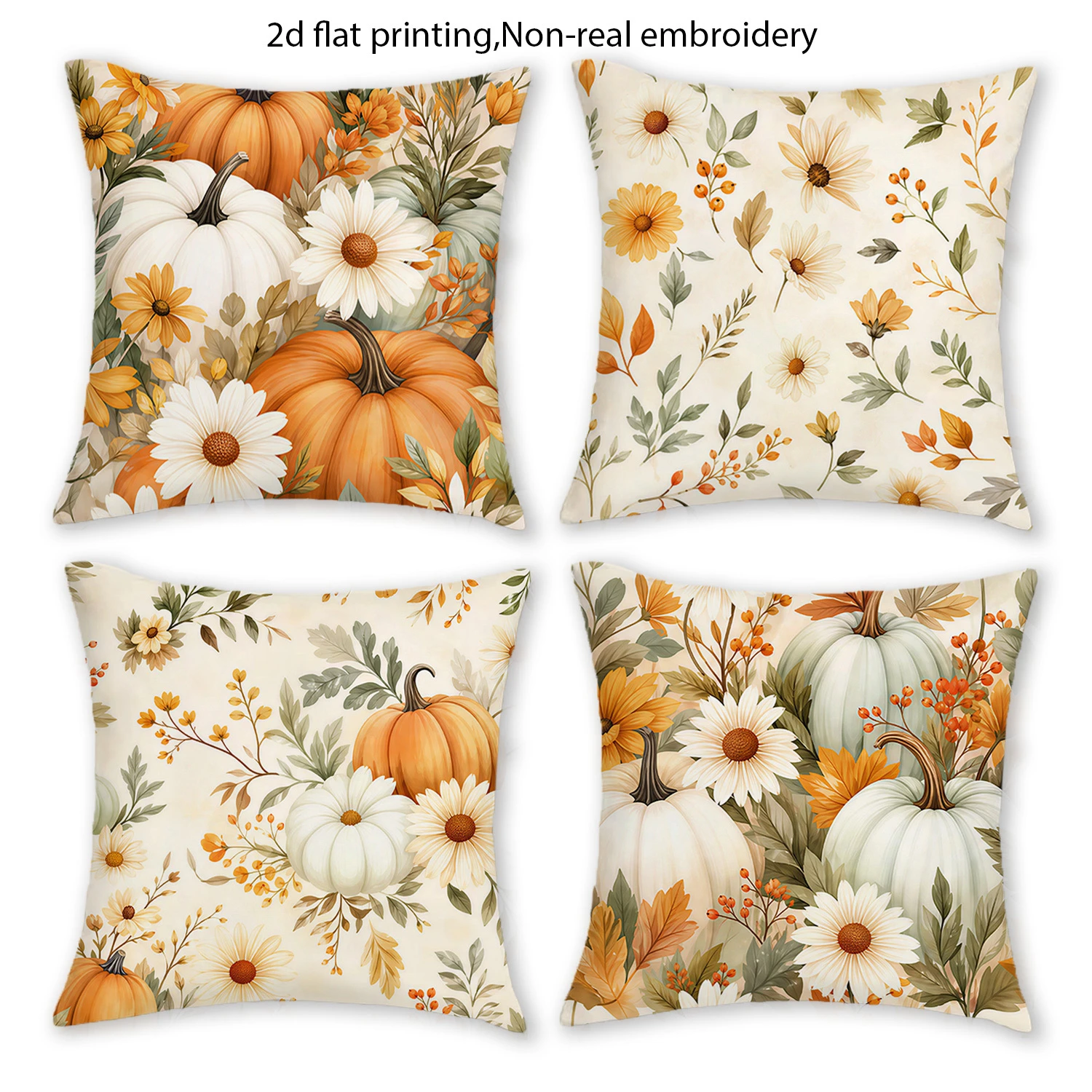 4PCS Fall Thanksgiving Throw Pillow Covers, Autumn Harvest Pumpkin Maple Leaf Decorative Cushion Cases for Sofa Couch Bed
