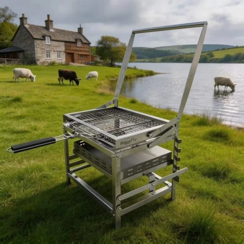 304 Stainless Steel Charcoal Grill with Flip Design for Outdoor Cooking BBQ Barbecue Portable Grilling Equipment